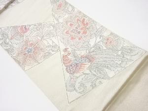 リサイクル　切り嵌め風鳳凰に抽象花模様織出し袋帯